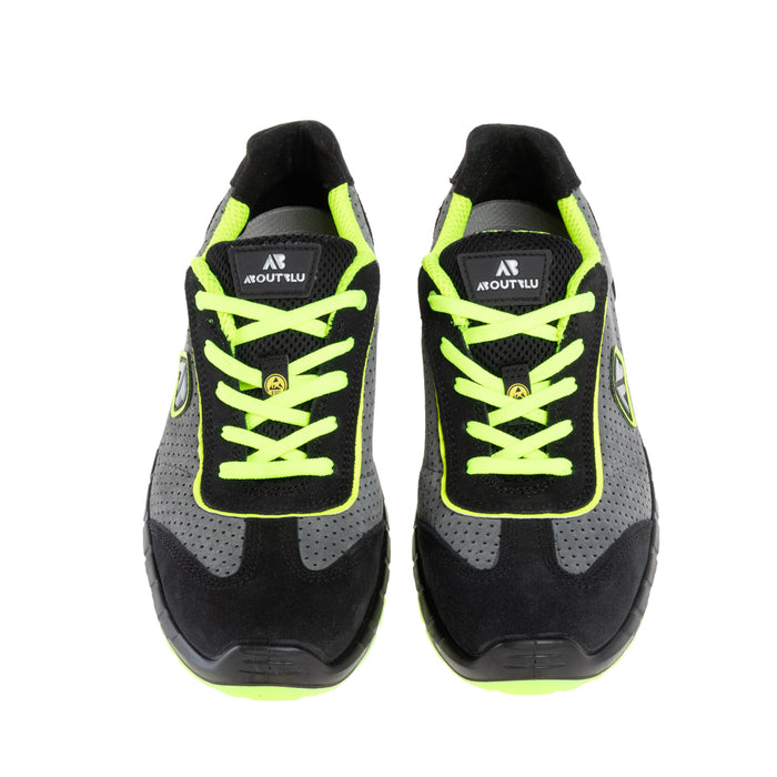 Aboutblu by Panther Explorer Low S1PL SR ESD FO Perforated Suede Leather Safety Sneakers, Grey-Yellow