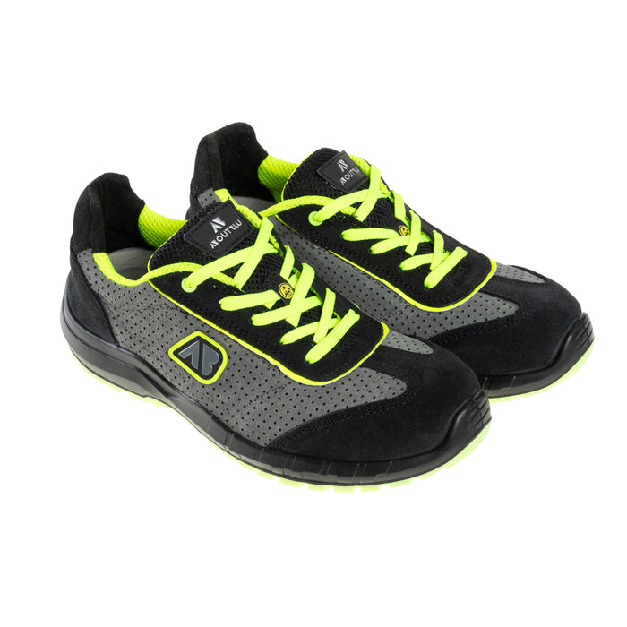 Aboutblu by Panther Explorer Low S1PL SR ESD FO Perforated Suede Leather Safety Sneakers, Grey-Yellow