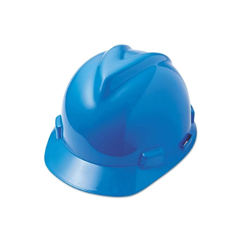 MSA 10167029 V-Guard Safety Helmet w/ Fas-Trac III Suspension 9100001 Chin Strap SS98, Colour: Blue