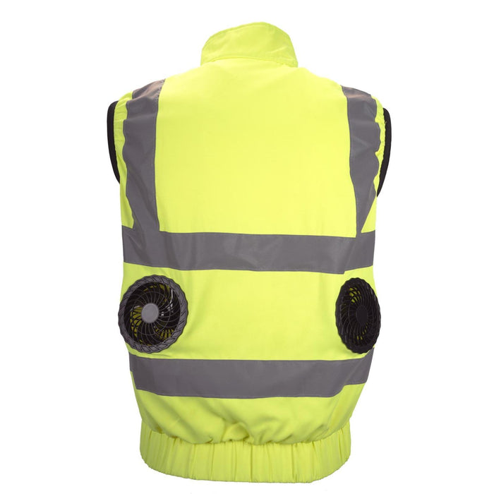 Al-Gard CVY Hi-Vis Yellow Safety Vest Polyester Cotton Class 2, Fitted W Fans (Sold W/O powerbank) - Safety Solutions Singapore