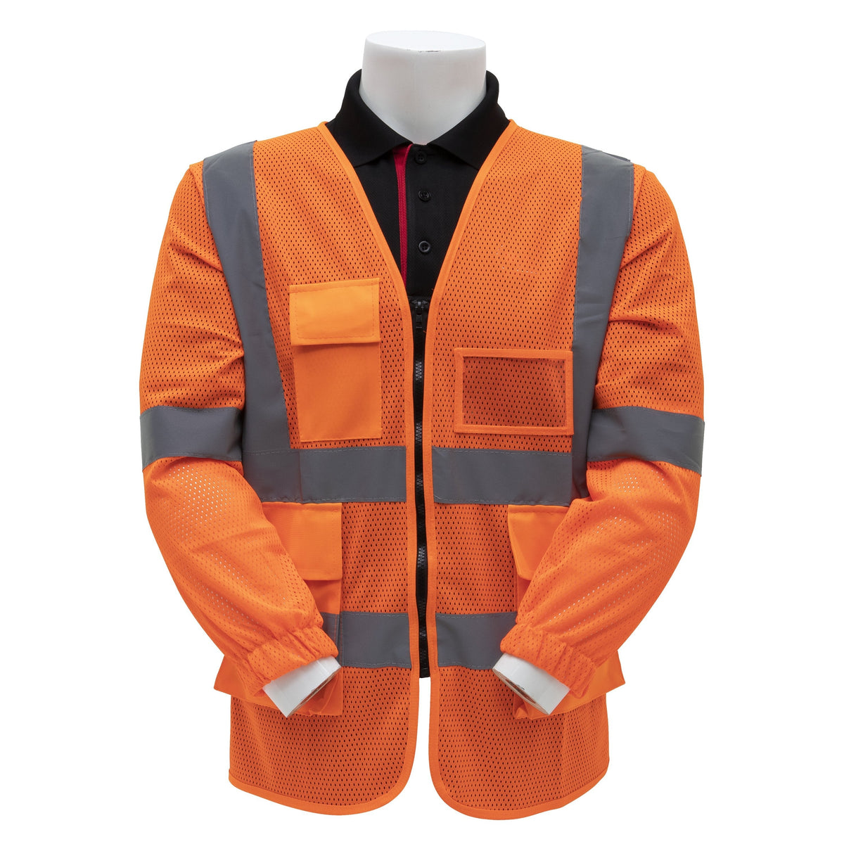 Al Gard SVPC2OBLS Safety Vest Class 2 Reflective Orange Mesh Type w Sleeve Zip Closure 4 Pocket