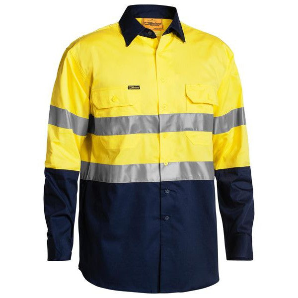 Bisley Taped Hi Vis Cool Lightweight Shirt Yellow/ Navy BS6896_TT01