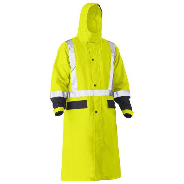Bisley Taped Hi Vis Long Rain Coat Yellow / Navy , Orange / Navy BJ6961T