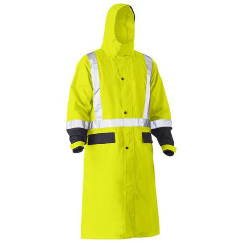 Bisley Taped Hi Vis Long Rain Coat Yellow / Navy , Orange / Navy BJ6961T