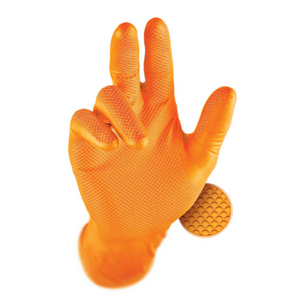 Grippaz Non-Slip Disposable Nitrile Gloves, 6mil 240mm Orange 67-246OR (50pcs/box)