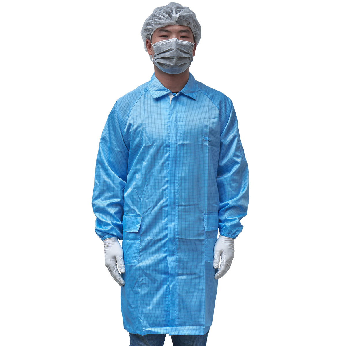 AL-Gard ALG-XGJ-5-B-GRID Blue Grid Cleanroom Smock / Labcoat — Safety ...