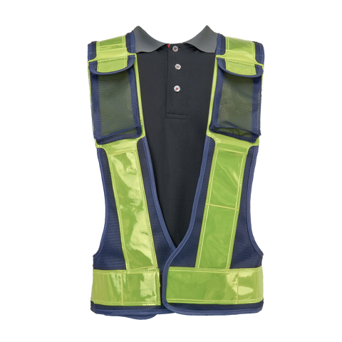 Al-Gard MVB1 Blue Mesh Safety Muscle Vest with Green Reflective Strips