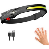 COB LED 350 Lumens USB Rechargeable Wave Sensor 5 Modes Ultra-low Profile Headlamp & Helmet Clips