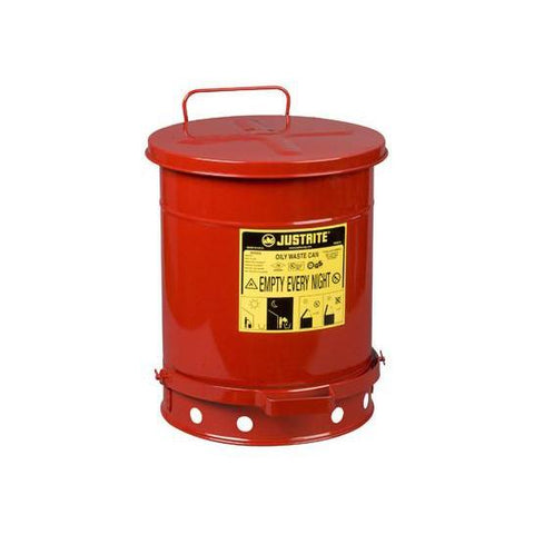 Justrite 09300 10 Gallon Red Oily Waste Cans