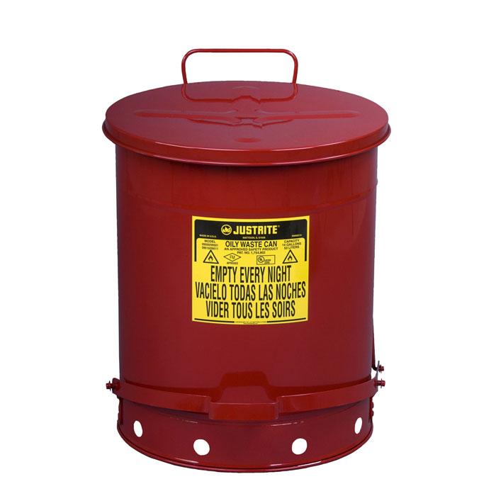 Oil Rag Container Label Justrite 09500 14 Gallon Red Oily Waste Cans — Safety Solutions Singapore