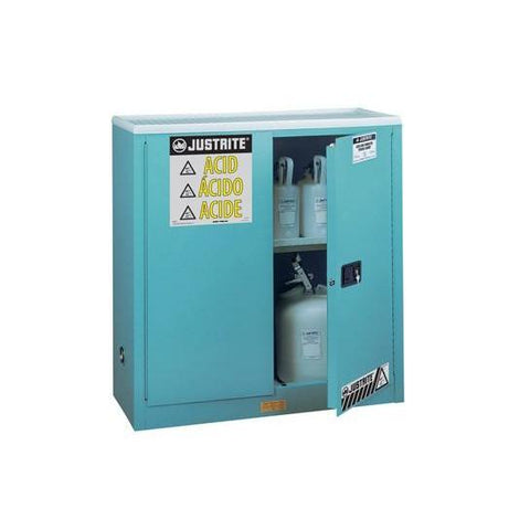 Justrite 893002 30 Gallon Sure-Grip® EX Corrosives/Acid Steel Safety Cabinet, Blue, Manual Close